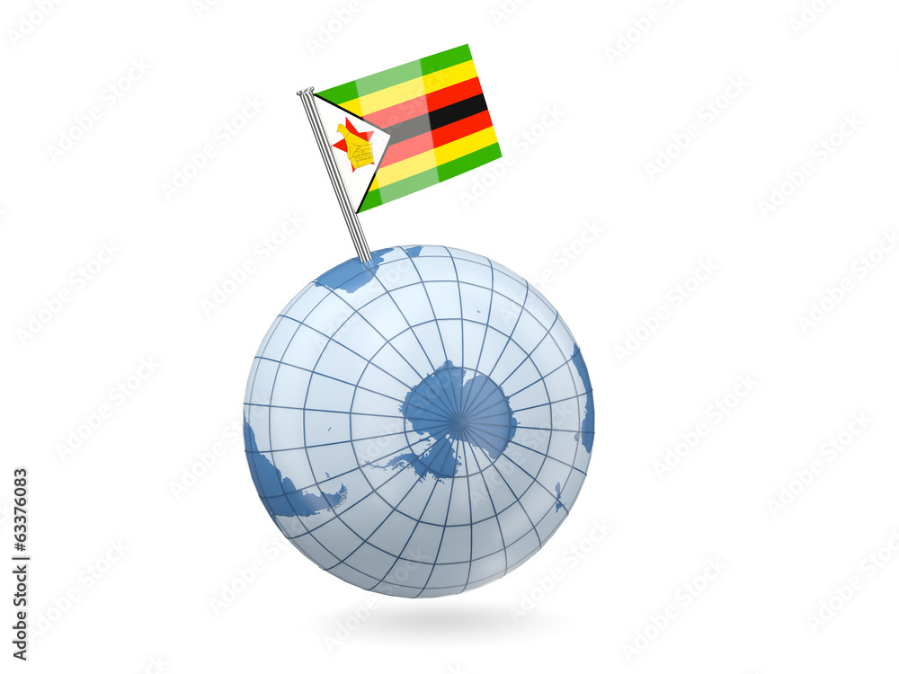 Obraz premium Globe with flag of zimbabwe