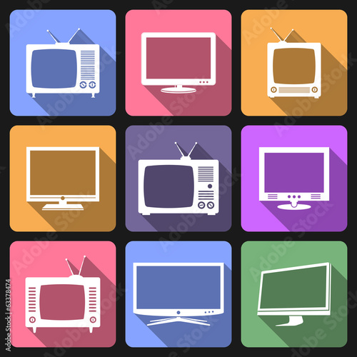 TV icons, flat design vector