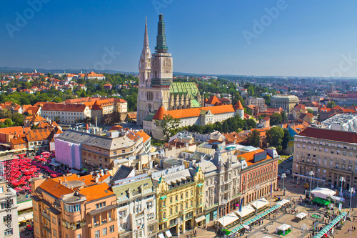 Zagreb main square and cathedral aerial view photo