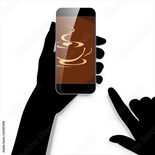 Hand - Hände mit Mobile "Kaffee trinken? "