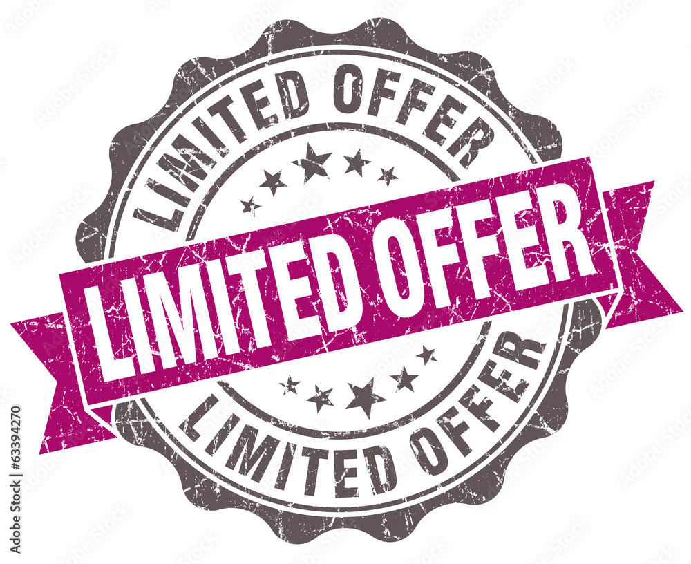 Limited offer violet grunge retro style isolated seal Limited offer violet grunge retro style isolated seal