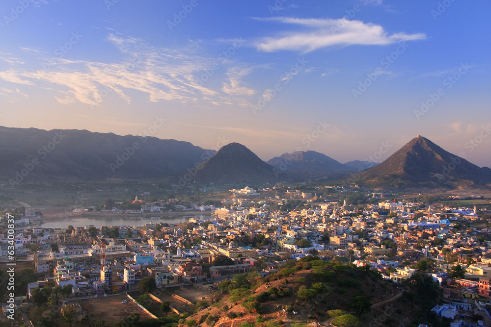 Aerial view of Pushkar city, Rajasthan, India