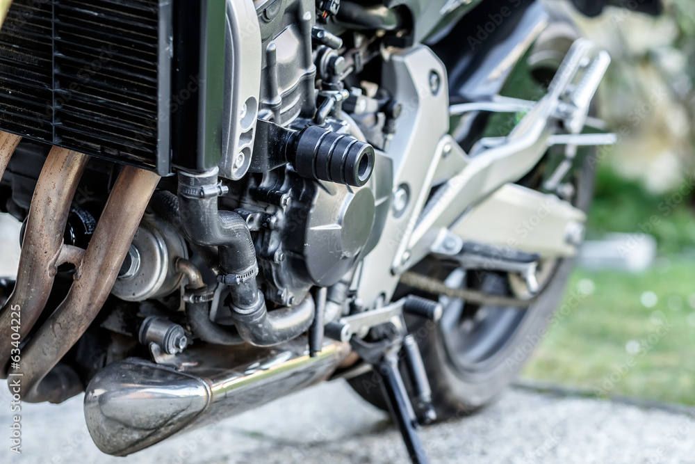 Fototapeta premium Motorcycle engine close-up detail background