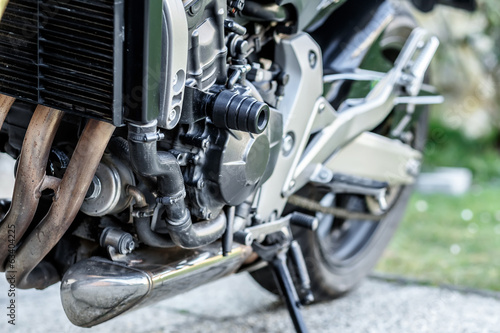 Motorcycle engine close-up detail background