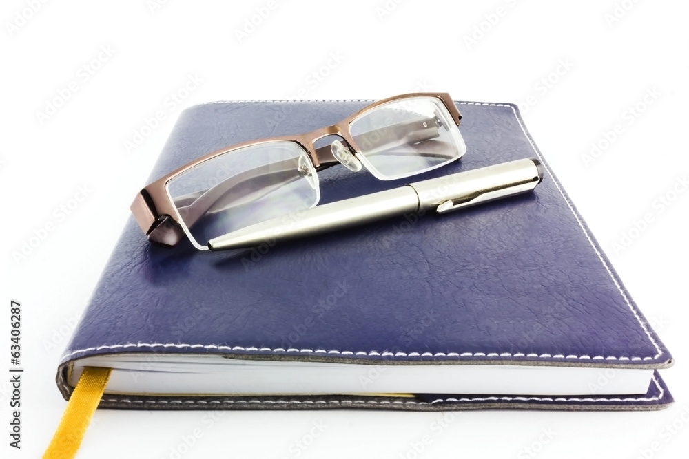 Notebook glasses and pen