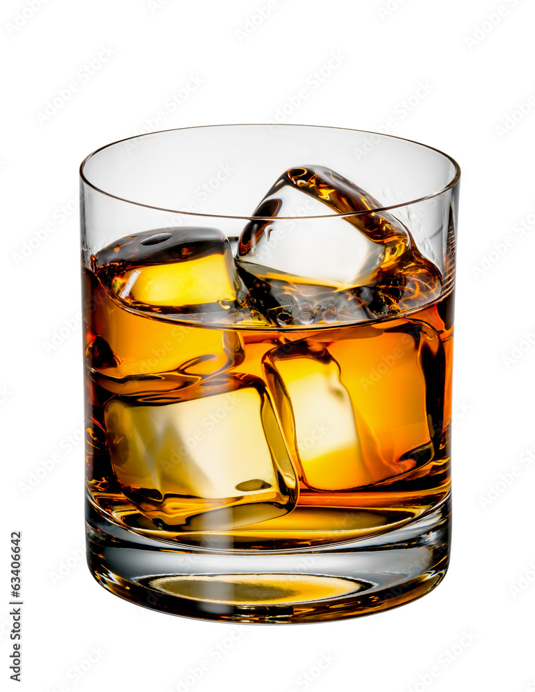 Glass of Scotch whiskey with ice