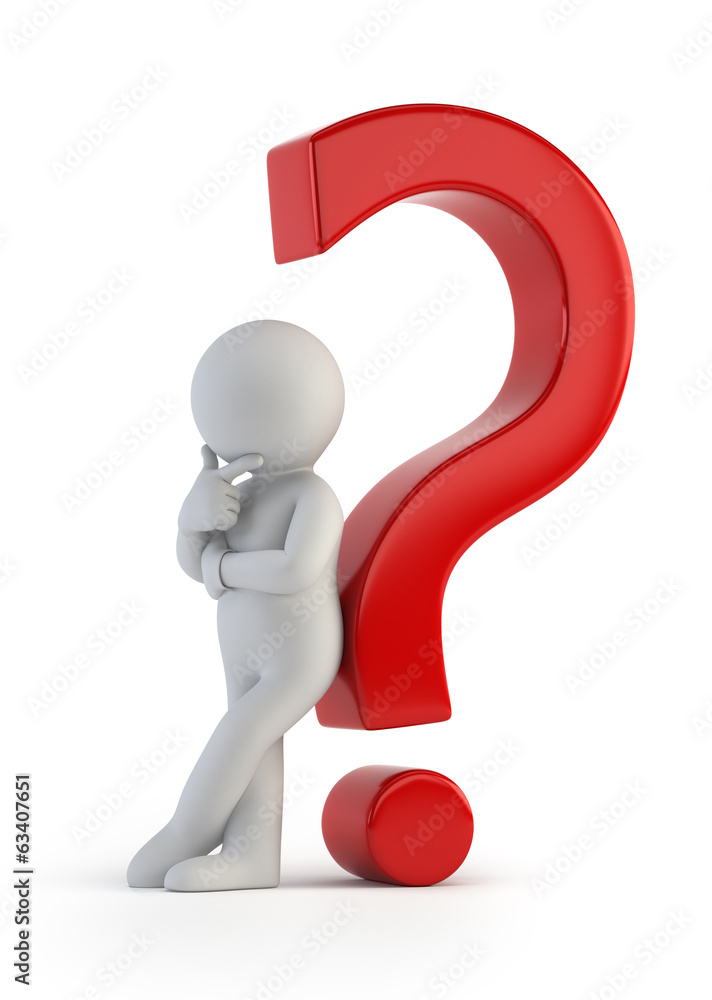 3d small people - leaning on question mark 3d small people - leaning on question mark