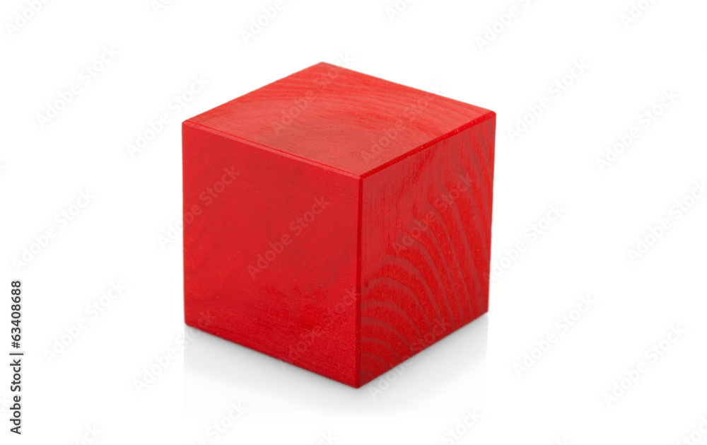 Fototapeta premium Red wooden cube toy isolated on white background