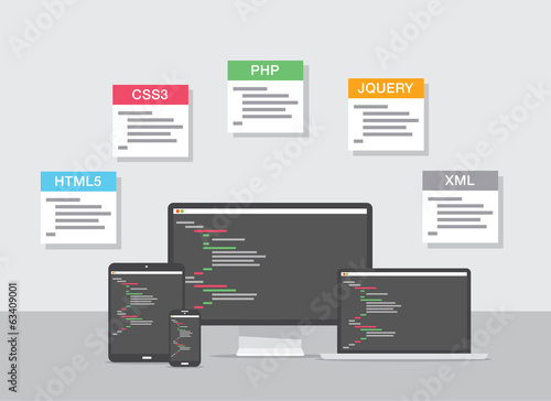 Flat web development design vector coding concept