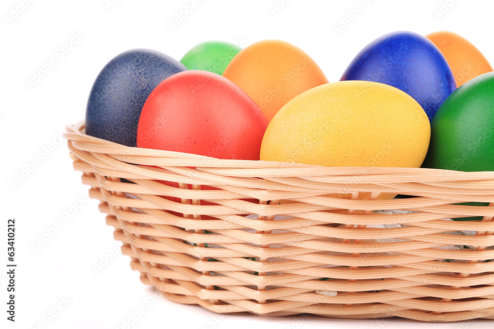 Easter eggs and basket isolated.