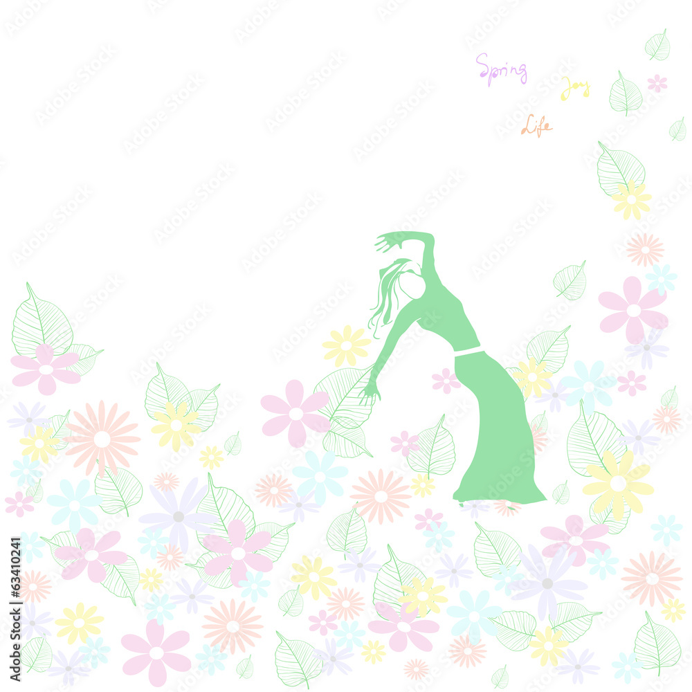 Frühlingstanz - schlanke Frau tanzt auf Blumen
