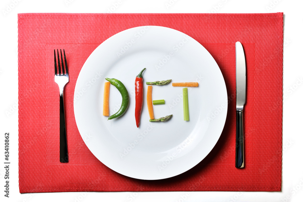 diet written with vegetables in healthy nutrition concept - obrazy, fototapety, plakaty 