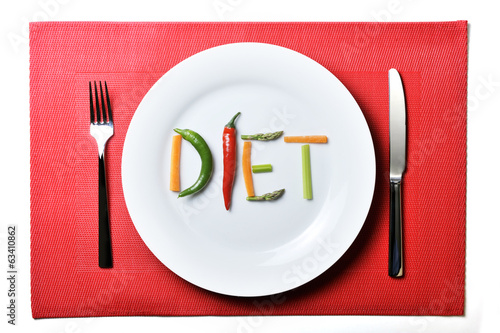 Fotografija diet written with vegetables in healthy nutrition concept