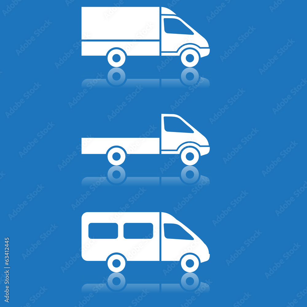 Delivery car, shipping vector buttons set