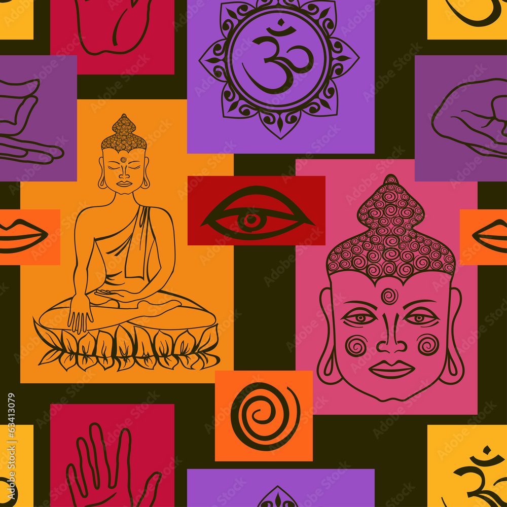 Fototapeta premium Seamless pattern of Buddhism signs