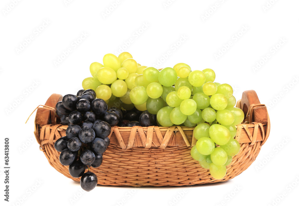 Assortment of ripe grapes in basket. Assortment of ripe grapes in basket.