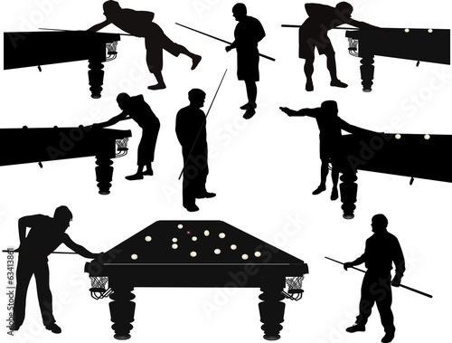 set of isolated men plaing billiards