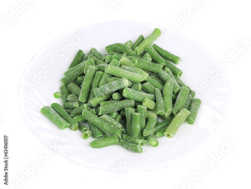 Group of frozen french beans.