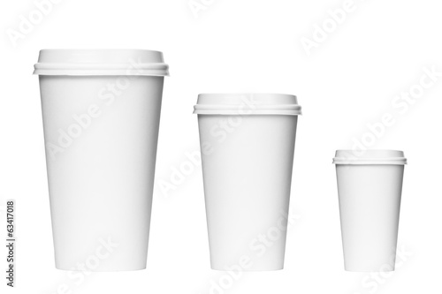 Blank coffee cups isolated on a white background. Takeaway coffe