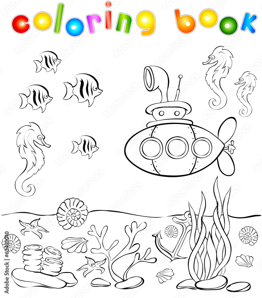 Coloring book with submarine Coloring book with submarine
