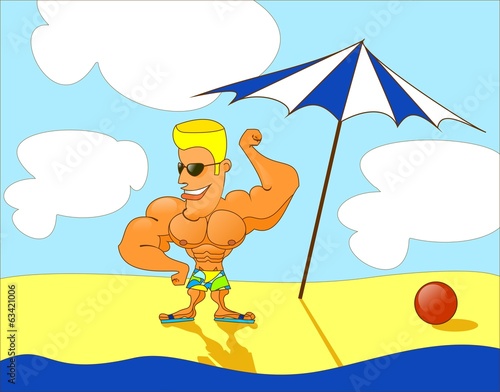 Bodybuilder on the beach