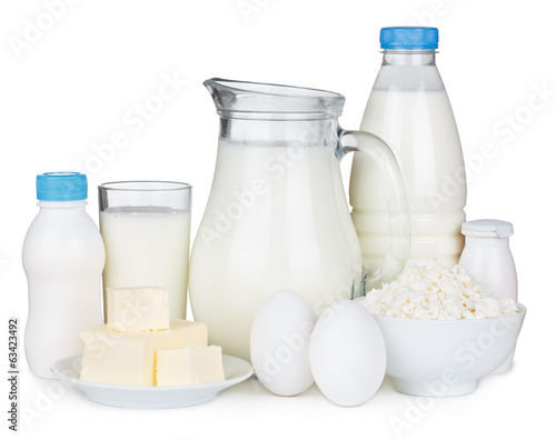 Dairy products isolated on white background