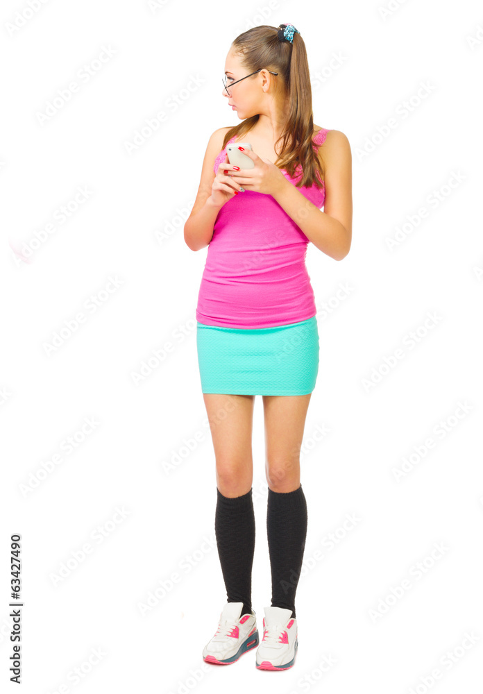 Schoolgirl with mobile phone Schoolgirl with mobile phone