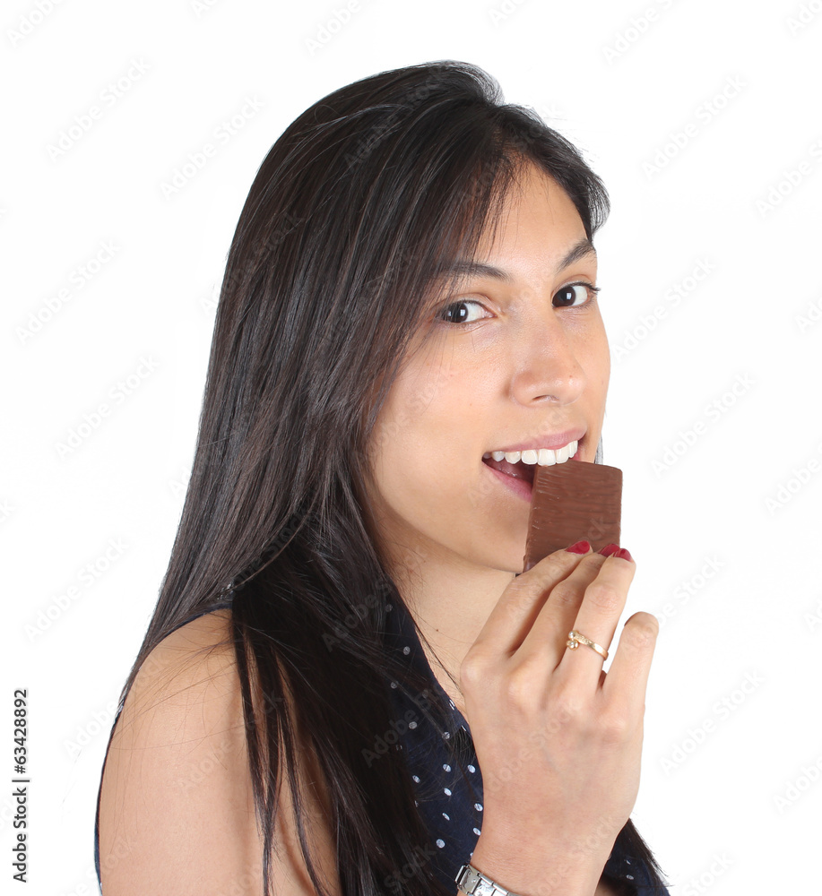 Closeup of a girl eating chocolate Closeup of a girl eating chocolate