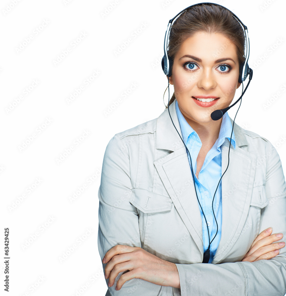Isolated portrait of business woman, customer service worker. C Isolated portrait of business woman, customer service worker. C