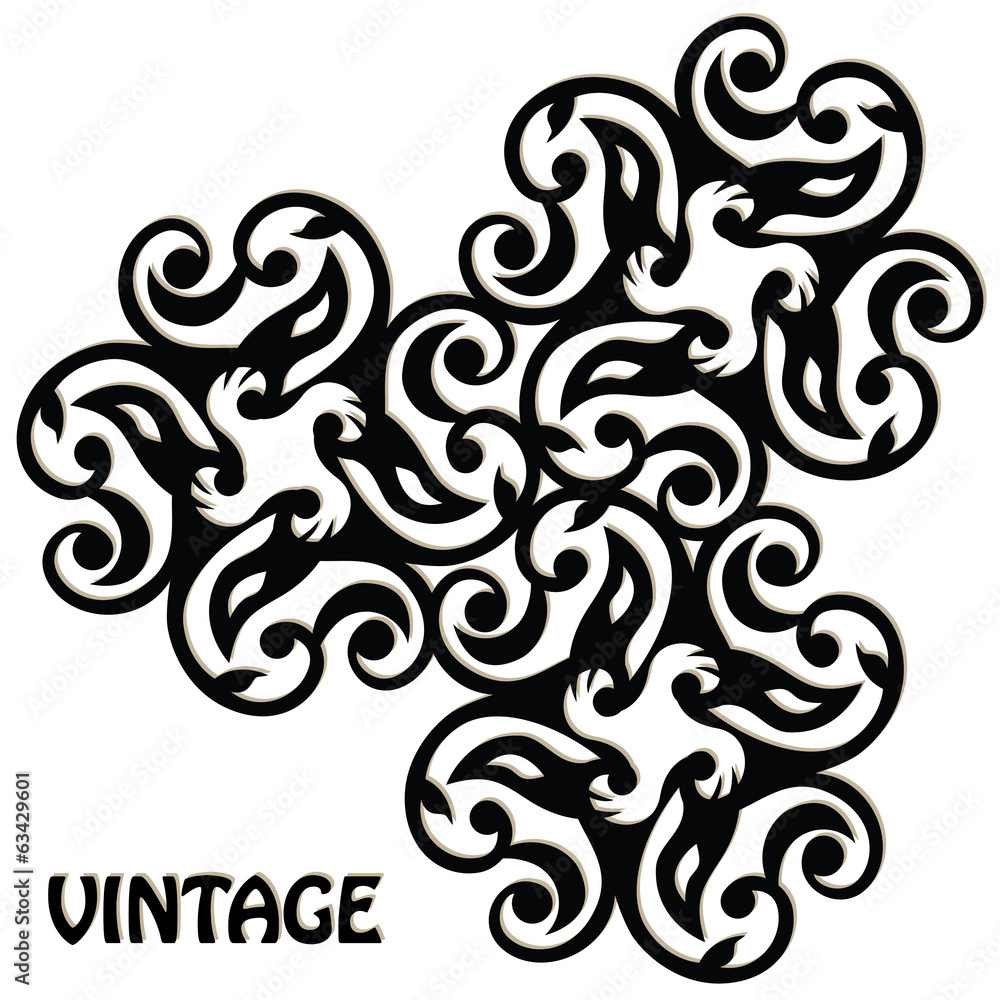 Original pattern. Vintage design. Black and white.