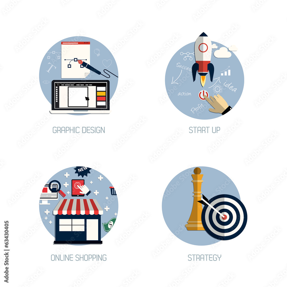 Fototapeta premium Icons for graphic design, start up, online shopping and strategy