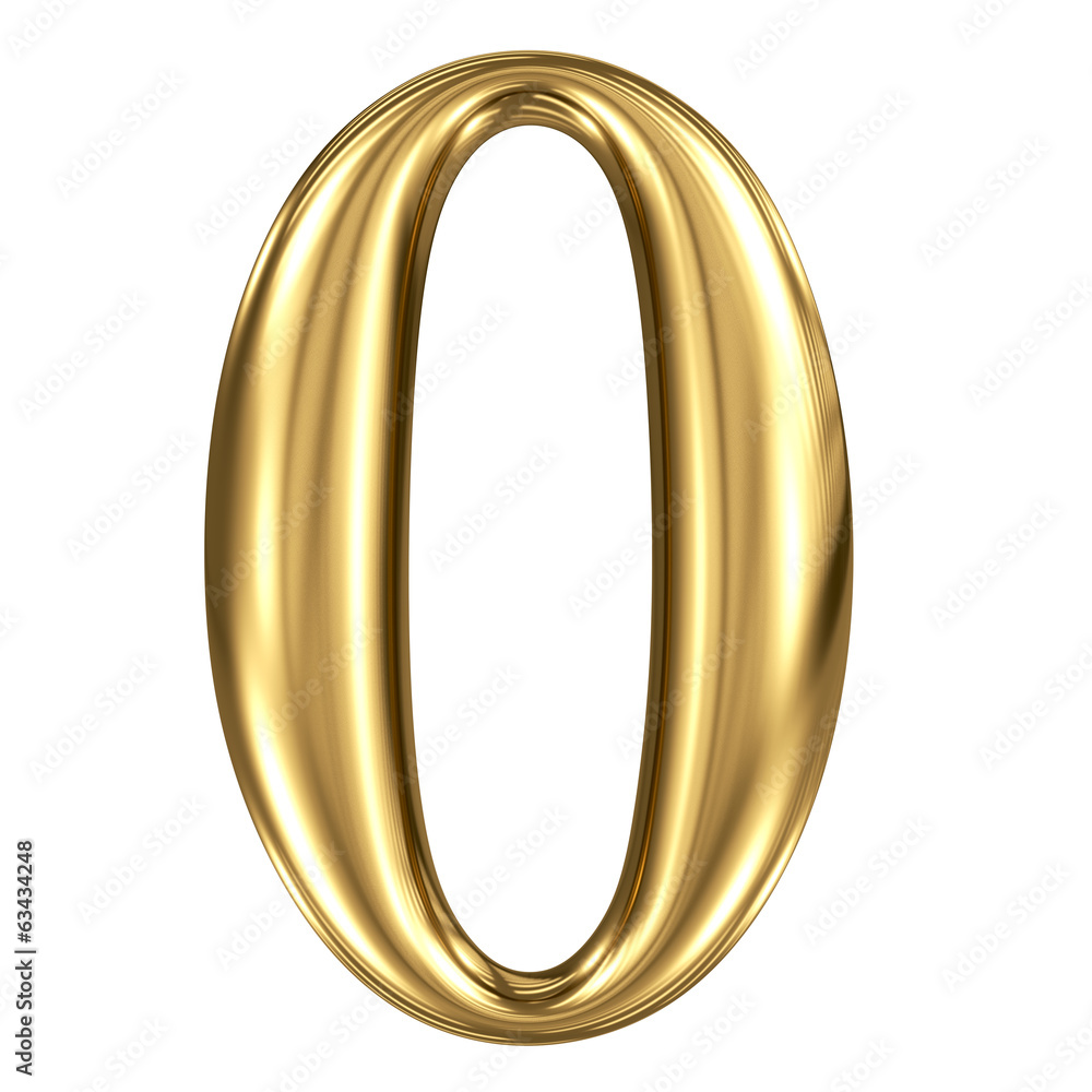 Golden shining metallic 3D symbol figure 0 isolated on white Golden shining metallic 3D symbol figure 0 isolated on white