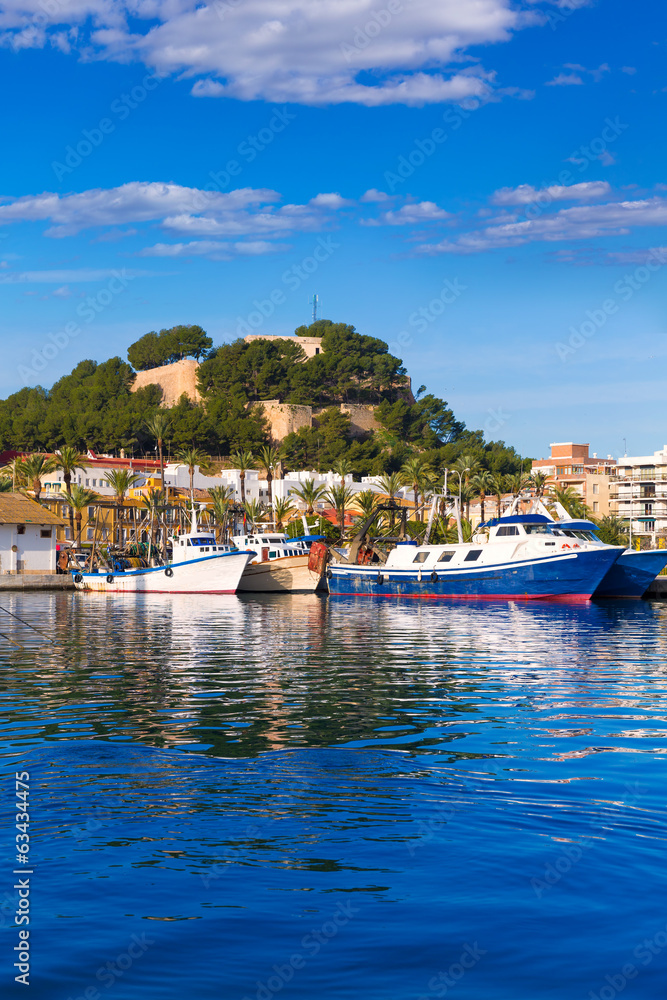 Denia Port with castle hill Alicante province Spain