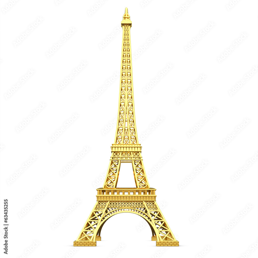 3d golden  Eiffel Tower metallic