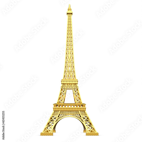 3d golden Eiffel Tower metallic