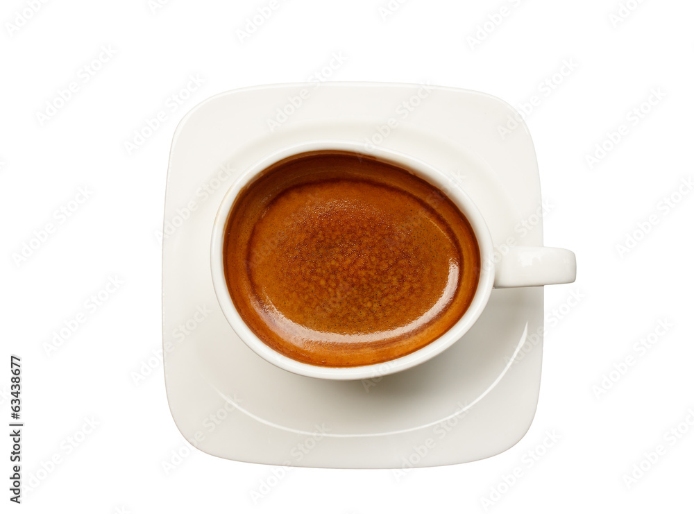 Fototapeta premium Top view cup of coffee on white background