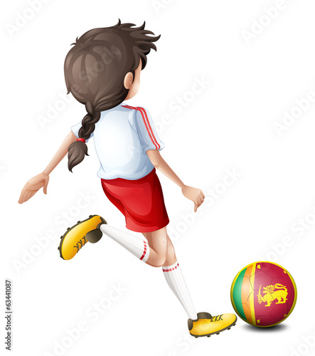 A girl playing with the flag of Sri Lanka