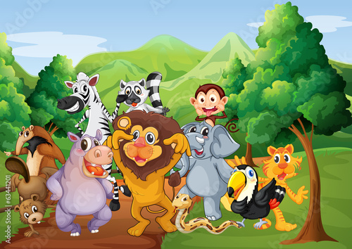 A group of animals at the jungle