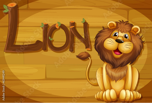 A wooden frame with a lion