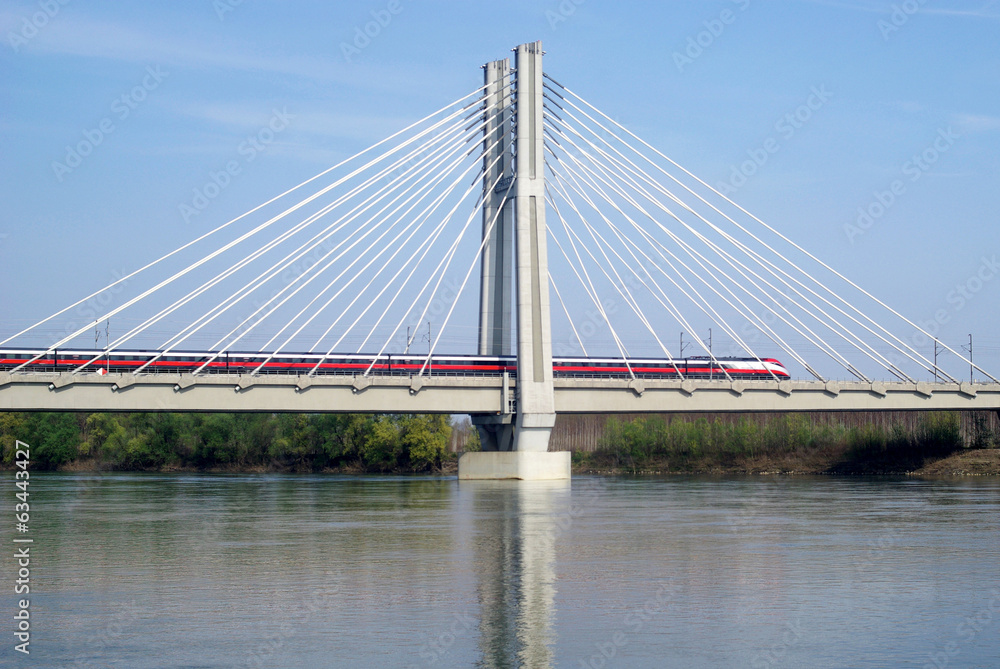 Cable stayed bridge across river Po in Northern Italy Cable stayed bridge across river Po in Northern Italy