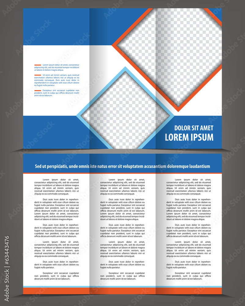 Vector empty trifold brochure template blue design