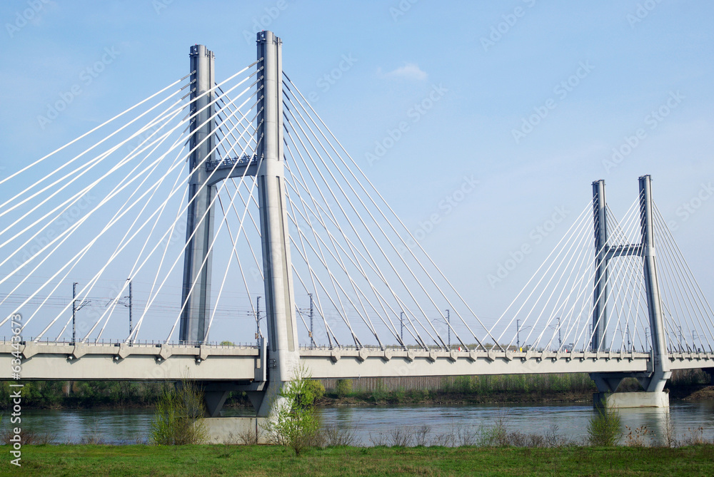 Cable stayed bridge across river Po in Northern Italy