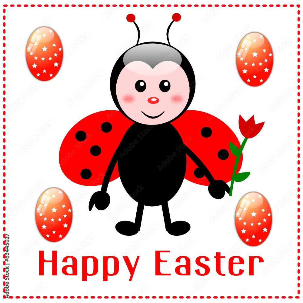 Fototapeta premium Biglietto di Pasqua con coccinella