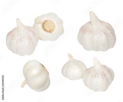 Garlic set isolated on white background,  with clipping path