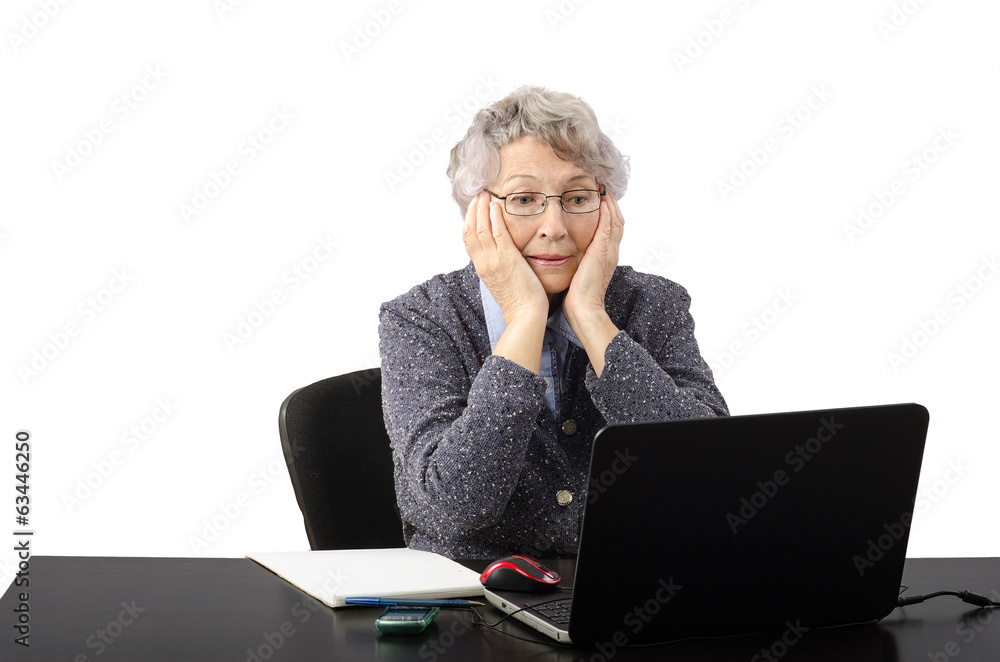 Emotional old lady having skype conversation Emotional old lady having skype conversation