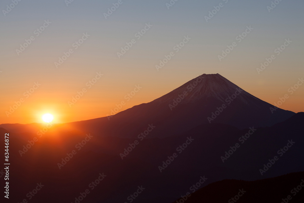 櫛形山から日の出の富士山 櫛形山から日の出の富士山