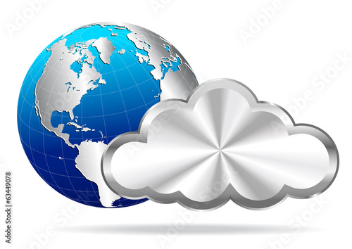 Earth Globe with Silver Cloud- Cloud Computing