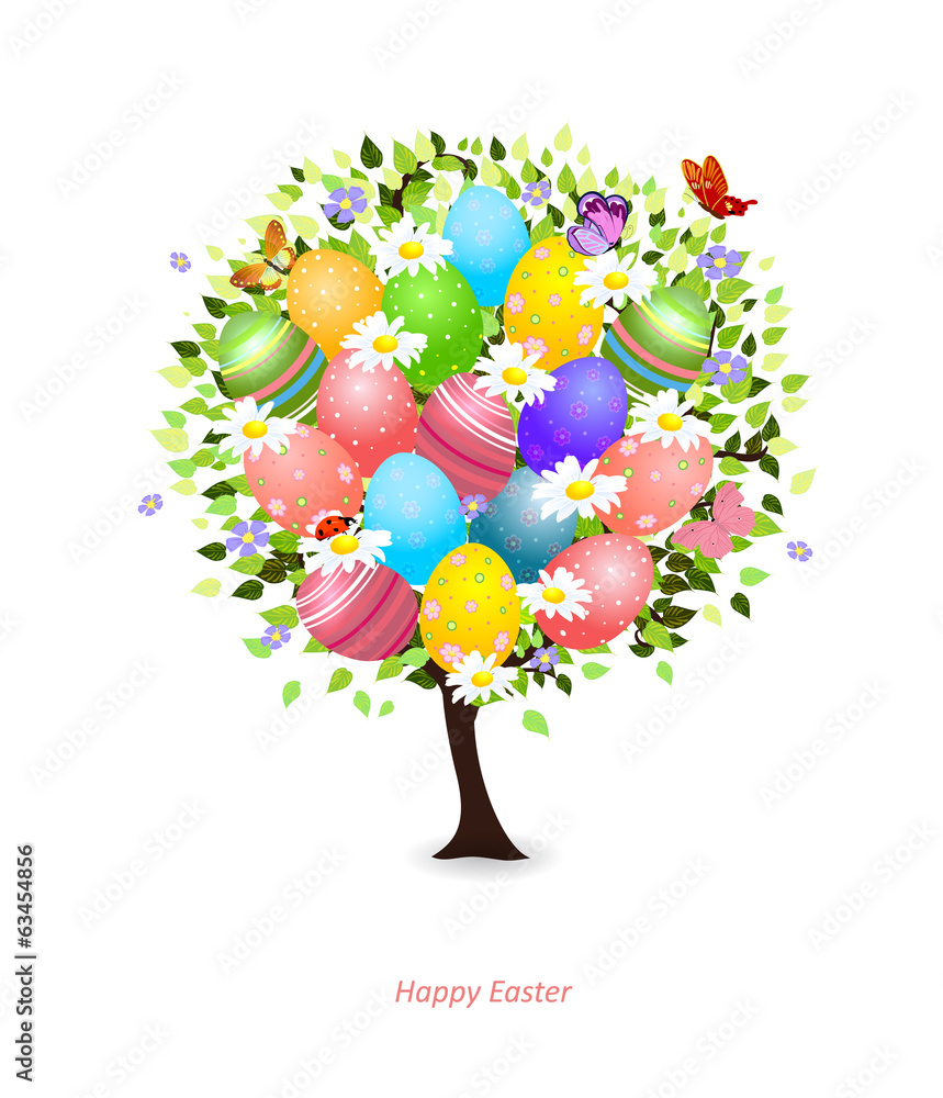 easter floral tree for your design - obrazy, fototapety, plakaty 
