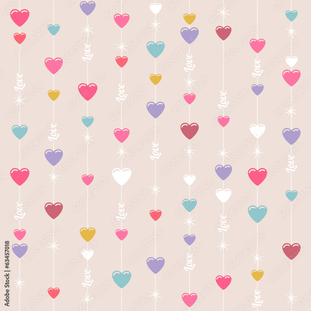 eamless hanging hearts and stars background in pale colors. eamless hanging hearts and stars background in pale colors.