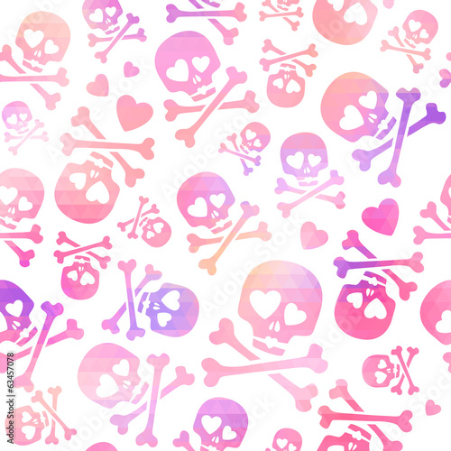 Funny skulls in love - pink and purple pattern.
